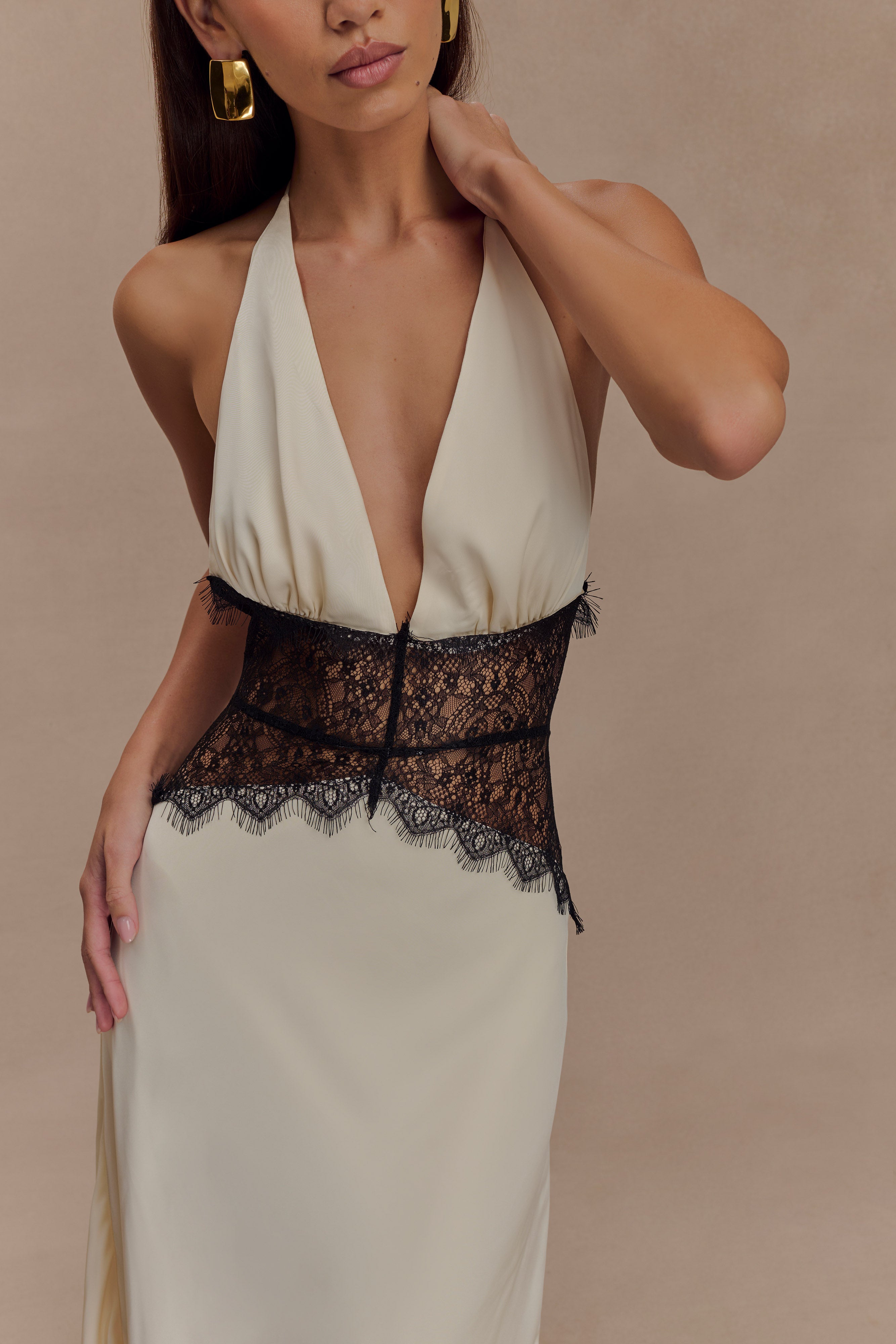 Donnah Lace And Satin Maxi Dress