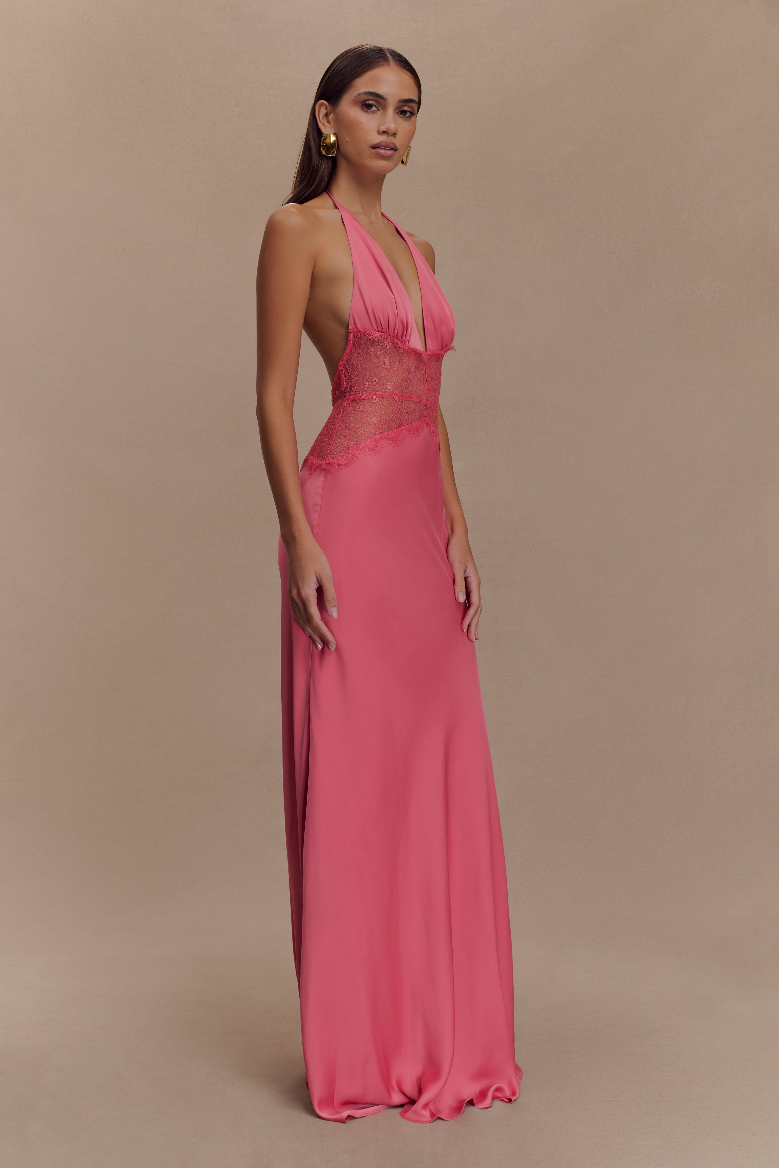 Donnah Lace And Satin Maxi Dress