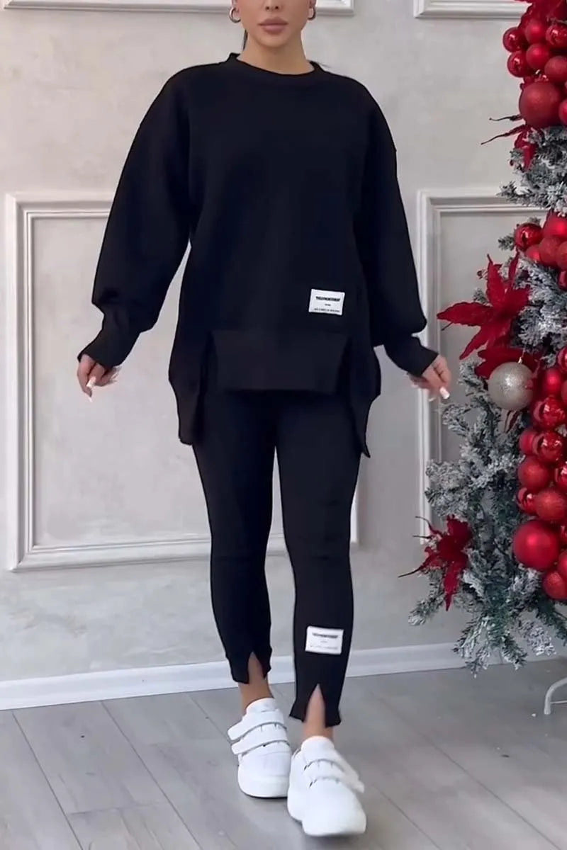 Ladies' Irregular Print Sweatshirt and Leggings Set